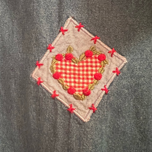 Vintage Denim Calico Short Sleeve Mock Layer Twofer Button Up Shirt Size 22/24 - Picture 5 of 13